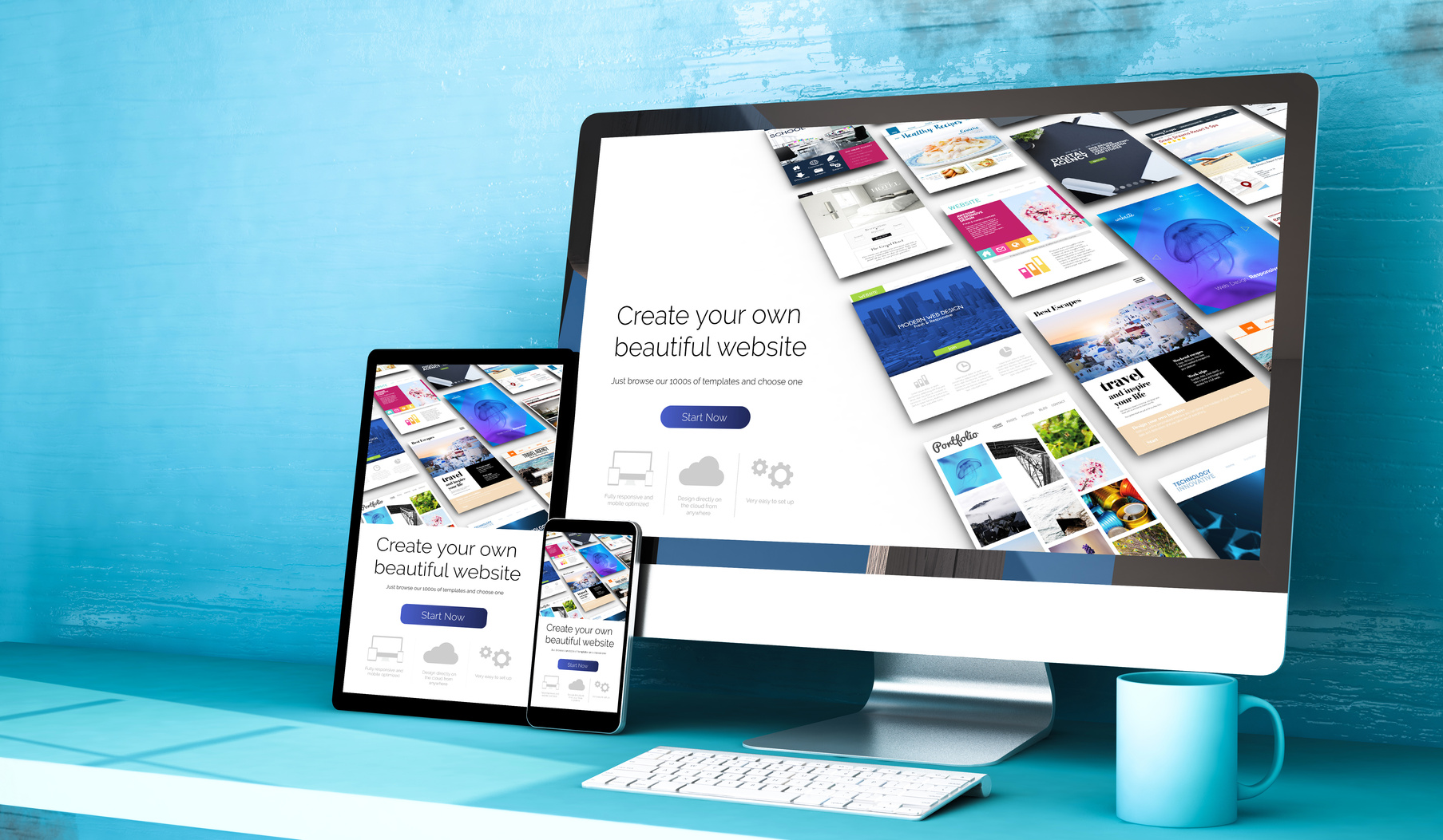 Responsive Devices with Website Builder Home on Blue Studio